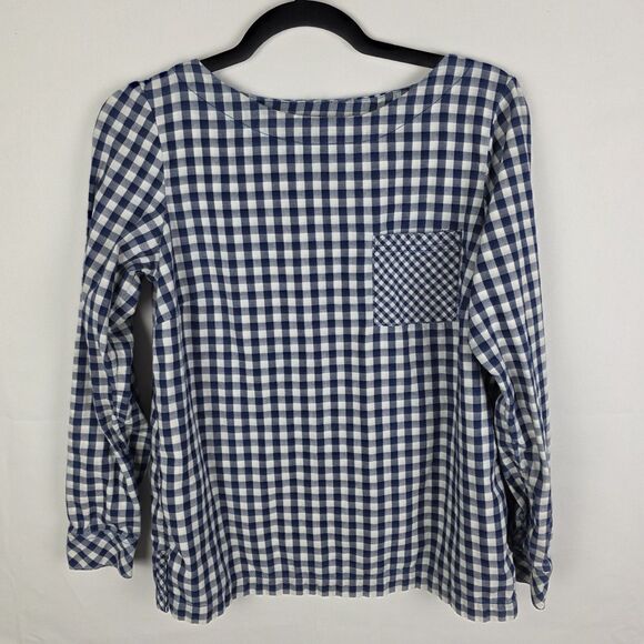 J. Jill Navy & White Gingham Button Back Long Sleeve Top Extra Small Fall Plaid - Picture 2 of 7